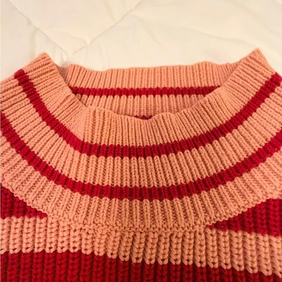 Striped Peach and Red Ribbed Turtleneck Sweater - Picture 4 of 5